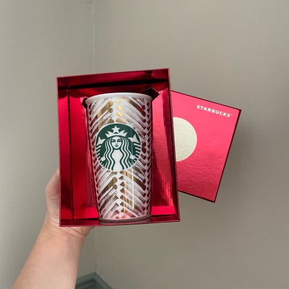 BNIB Starbucks Brushed Gold Chevron Mermaid Logo Tumbler, Gold/White - Picture 3 of 4